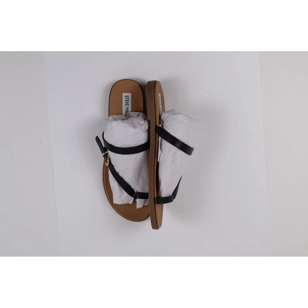 Steve Madden Sandals Strappy Flat Black Solid 10 NEW